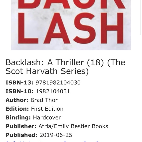 First Edition 2019 Brad Thor A Thriller Backlash hardcover book NYT Bestseller - Picture 16 of 16
